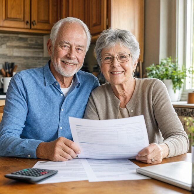 Senior couple reviewing Medicare options